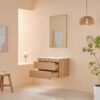 Wall Mounted & Floating Single Vanity With Ceramic Sink - Natural Walnut - Image 2