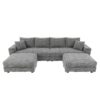 Plush Corduroy 4 Seat Sofa, Modern Comfy Upholstered Sofa Cloud Couch, Deep Seat Couches With Soft Pillows And 2 Ottomans, Convertible Sofa Lounge Chair, For Living Room, Apartment, Office - Gray - Image 17