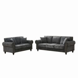 3 And 2 Seater Sofa With Rolled Arms, Tufted Upholstered Couch - Gray