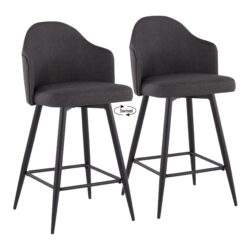 Ahoy - Contemporary Fixed Height Counter Stool With Square Footrest (Set of 2) - Black / Charcoal