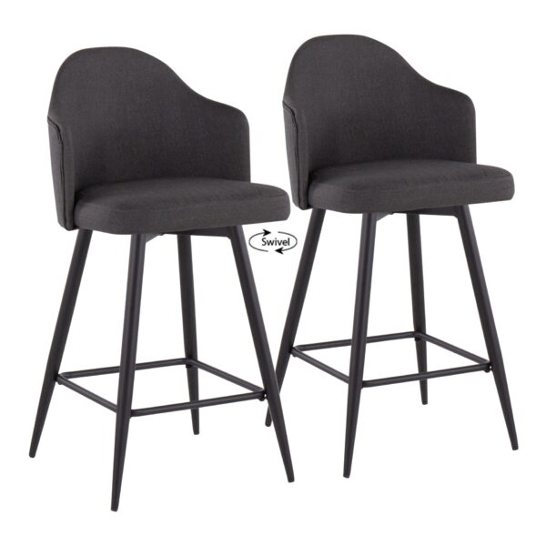 Ahoy - Contemporary Fixed Height Counter Stool With Square Footrest (Set of 2) - Black / Charcoal