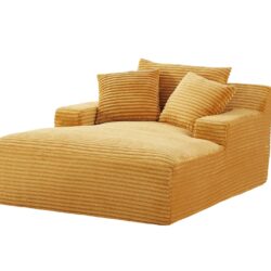 Cloudline - Oversized Chaise Lounge Chair In Soft Corduroy, Modern Comfy Couch With Full Foam Cushioning, Cozy Sleeper Sofabed For Living Room - Yellow