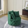 Modern Glam Velvet Upholstered Swivel Chair With Button Tufted Design And Wheels - Green - Image 7