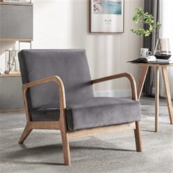Classic Mid-Century Modern Accent Chairs, Open Framed Armchair With Cushioning And - Gray
