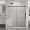 Frameless Sliding Shower Door 60" X 72", Clear Tempered Glass With Easy Clean Coating Hardware - Matte Black - Image 2