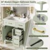 30" Bathroom Vanity With Sink, Soft Close Doors, Deep & Standard Drawer, & - Green - Image 6