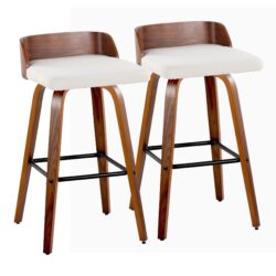 Maya - Mid-Century Modern Fixed Height Barstool With Swivel And Square Footrest (Set of 2) - Walnut / Cream