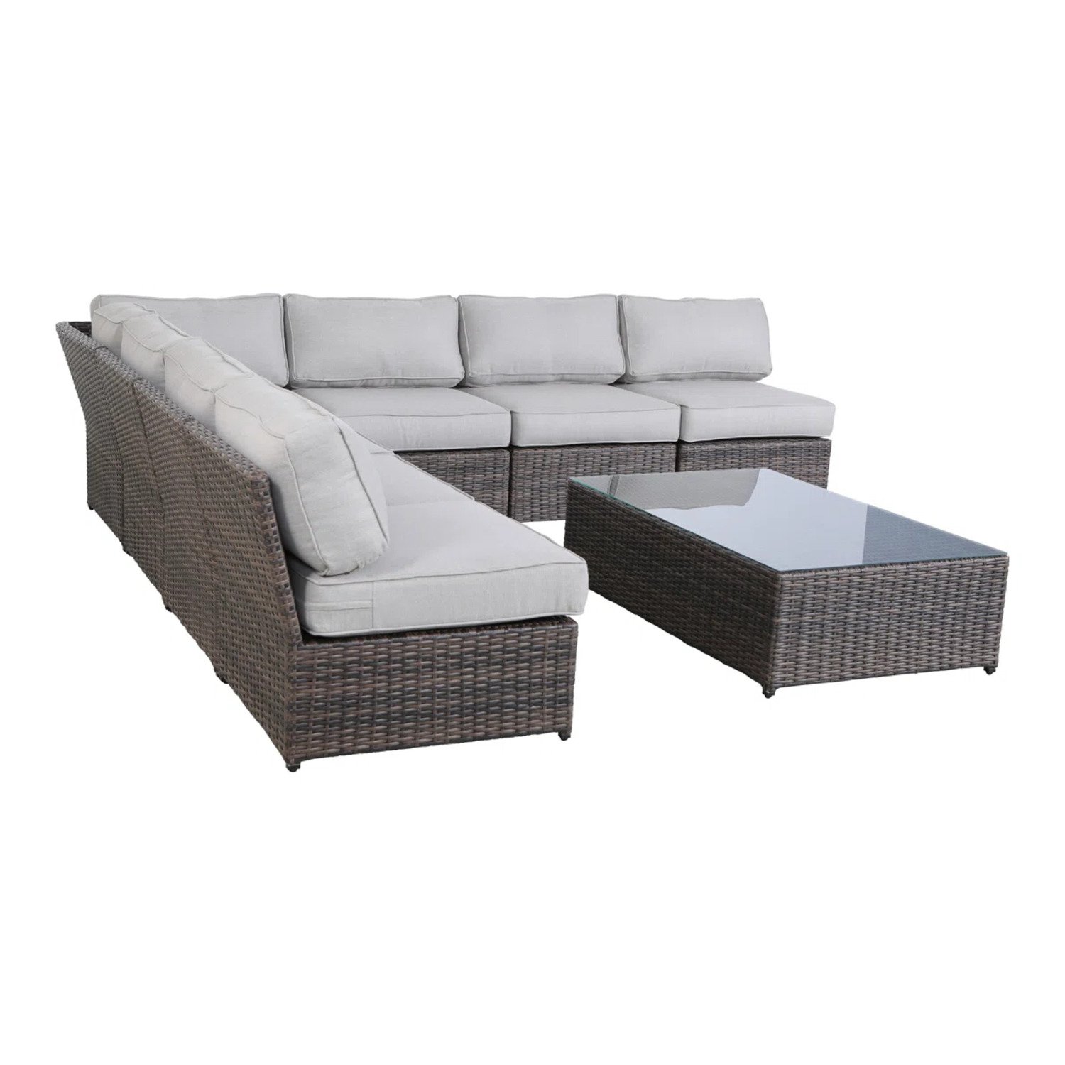 Outdoor Living Extra Wide Seating Set With Cushions And Glass Table - Brown - Image 6