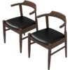 Leon - Mid-Century Modern Leather Dining Chair (Set of 2) - Black / Wood - Image 13