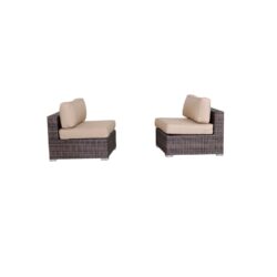Wide Armless Outdoor Chairs With Cushions (Set of 2) - Beige