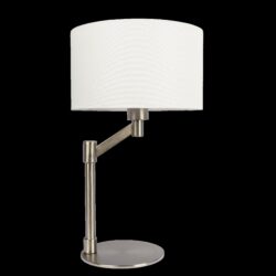 Horizon - Table Lamp With On / Off Switch Curved Base Linen Shade - Brushed Nickel / Silver / White