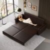 Pull Out Sofa Bed, 3 In 1 Faux Leather Convertible Sleeper Sofa With Nailhead Trim & Rolled Arm Multifunctional Sofa Bed For Living Room - Dark Brown - Image 14