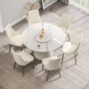 Modern Artificial Stone Round Plywood Base Dining Table, Can Accommodate 6 People, Artificial Stone Turntable (Not Including Chairs) - White / Beige - Image 4