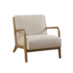 Mid - Century Design Lounge Chair With Upholstered Seat - Cream