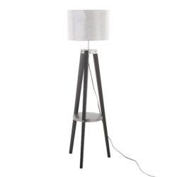 Compass - Mid-Century Modern Floor Lamp With Shelf - Black / Silver / Gray