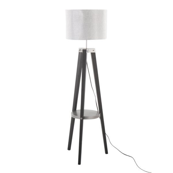 Compass - Mid-Century Modern Floor Lamp With Shelf - Black / Silver / Gray