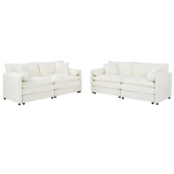 Oversized Deep Seat Luxury 2 Piece Sofa Set, Modern Chenille Comfy Cloud Couches With 4 Pillows - Beige