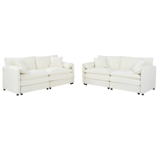 Oversized Deep Seat Luxury 2 Piece Sofa Set, Modern Chenille Comfy Cloud Couches With 4 Pillows - Beige