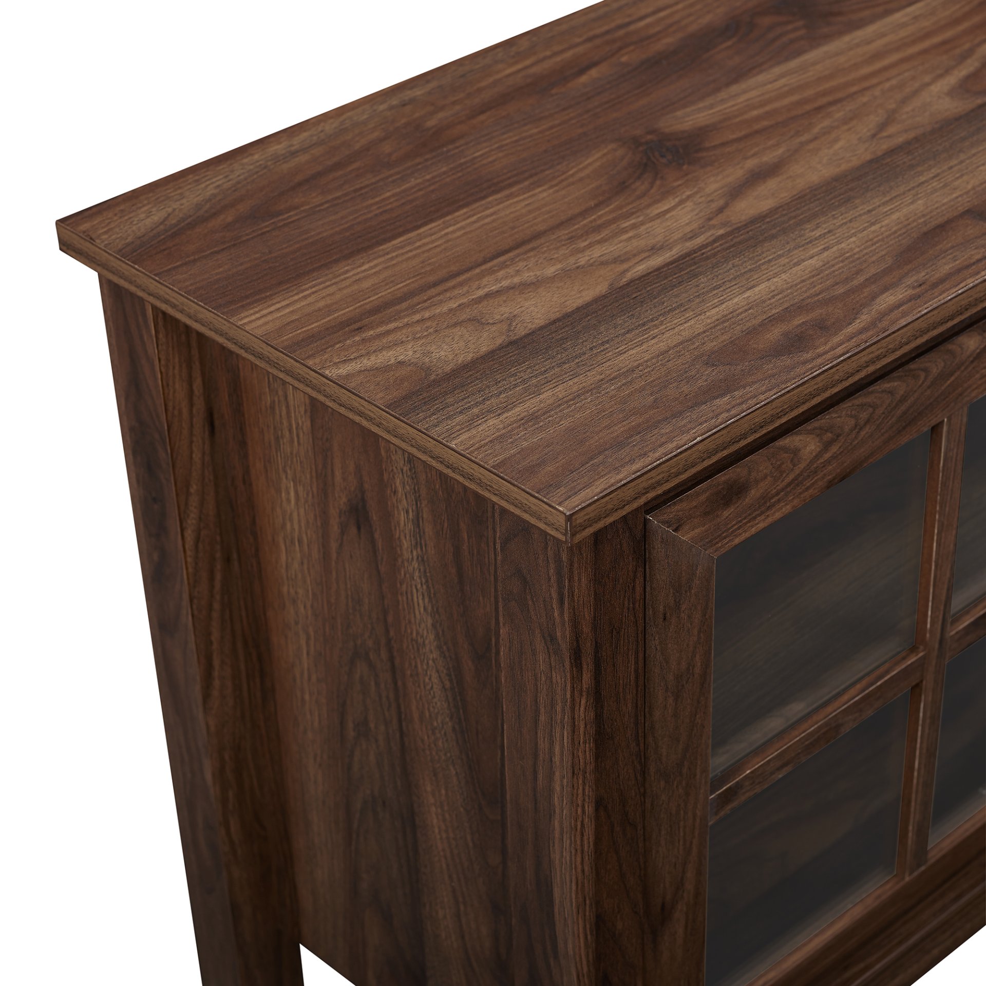 Modern Farmhouse 2 Door Glass Windowpane 70" Fireplace TV Stand For 80" TVs - Dark Walnut - Image 5
