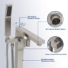 Free Standing Tub Faucet With Hand Shower, Bathroom Tub Filler - Brushed Nickel - Image 6