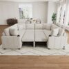 Convertible U Shaped Sectional Sofa With Pull Out Bed And USB Ports Chenille - Beige - Image 3