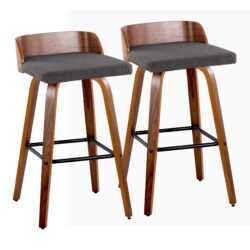 Maya - Mid-Century Modern Fixed Height Barstool With Swivel And Square Footrest (Set of 2) - Walnut / Charcoal