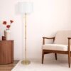 Stellar - Linen Shade Floor Lamp - Gold / Natural Wood / Rattan / White - Image 4