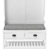 3 In 1 Hallway Hall Tree With Cushion, Storage Drawers, Hooks Shelves - White - Image 19