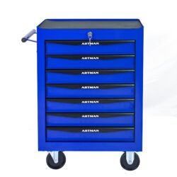 Rolling Metal Tool Chest With 7 Drawers, 20" Steel Storage Cabinet With Ball Bearing Slides - Black / Blue