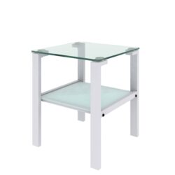 Glass Two Layer Tea Table, Small Round Table, Bedroom Corner Table (Set of 2), Living Room Side Table - White