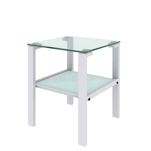 Glass Two Layer Tea Table, Small Round Table, Bedroom Corner Table (Set of 2), Living Room Side Table - White