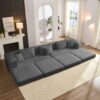 Oversized Upholstered Sectional Sofa Couch Set, Modular L Shaped Floor Sofa Set With 6 Pillows For Living Rooms - Dark Gray - Image 10