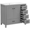 Bathroom Vanity With Sink Combo, Abundant Storage Cabinet With 2 Soft Close Doors And 5 Drawers - Gray - Image 15