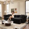 3 In 1 Pull Out Sofa Bed, King Size Sofa Bed, 3 Seater Sofa With Movable Ottoman, Tufted Design, Suitable For Living Rooms - Black - Image 10