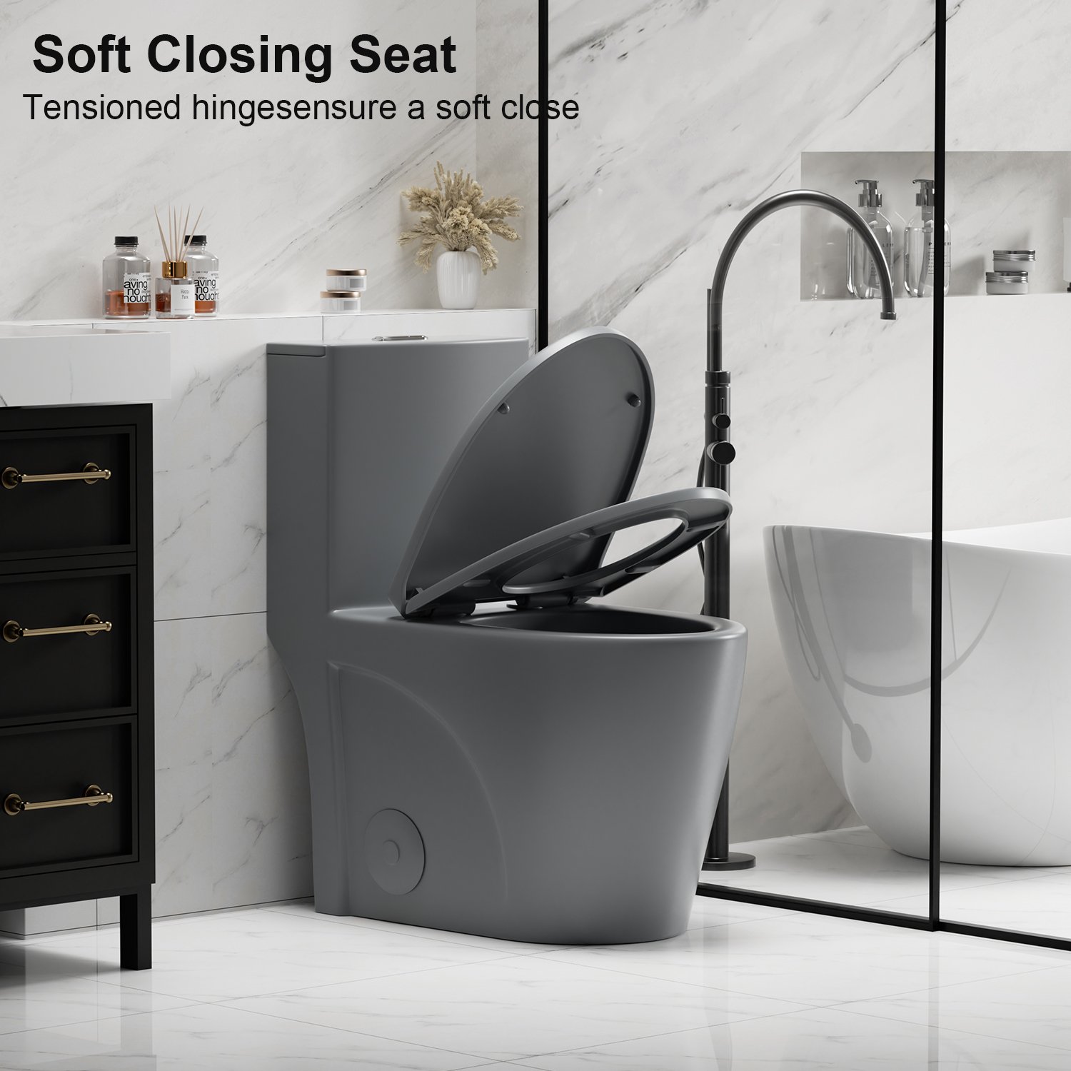 1 Piece Tornado Flush Toilet With Soft Close Seat And Dual Flush Siphonic S Trap - Light Gray - Image 13