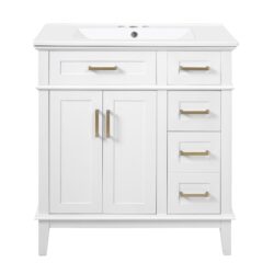 30" Bathroom Vanity With Sink, Soft Close Storage Cabinet - White