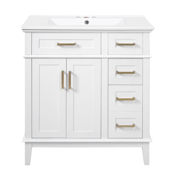 30" Bathroom Vanity With Sink, Soft Close Storage Cabinet - White
