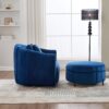 Oversized Swivel Barrel Accent Chair And Ottoman Set With Storage - Navy - Image 6