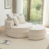 Modern Oversized Round Barrel Accent Chair With Ottoman Velvet Upholstered Lounge Armchair With 5 Pillows For Living Room Or Bedroom - Beige - Image 2