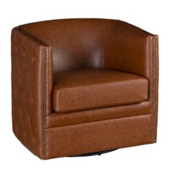 Tufted Barrel Swivel Chair With 360 Degree Swivel Functionality - Brown