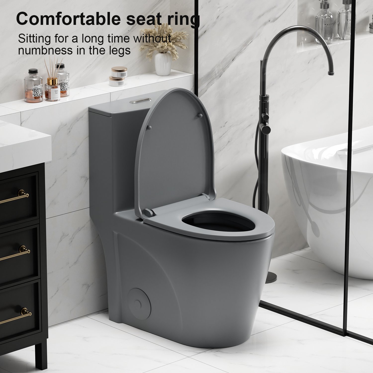 1 Piece Tornado Flush Toilet With Soft Close Seat And Dual Flush Siphonic S Trap - Light Gray - Image 10