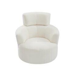 360 Degree Swivel Accent Barrel Chair With Adjustable Headrest Berber Fleece For Living Room, Bedroom, Office - Cream