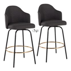 Ahoy - Contemporary Fixed Height Counter Stool Round Gold Footrest (Set of 2) - Charcoal / Black