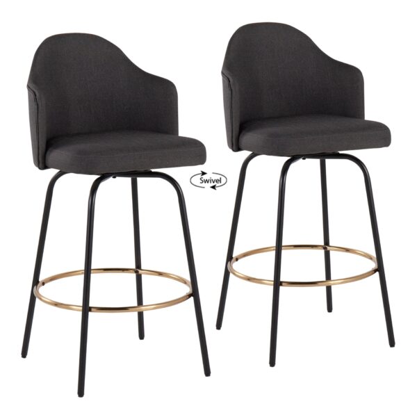 Ahoy - Contemporary Fixed Height Counter Stool Round Gold Footrest (Set of 2) - Charcoal / Black