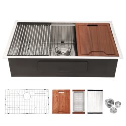28" X 19" X 10" Single Bowl Undermount Workstation Kitchen Sink 16 Gauge - Brushed Nickel