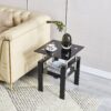 Modern 2 Piece Tempered Glass Sofa Table With Metal Legs For Living Room - Black - Image 5