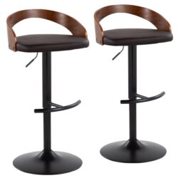 Grotto - Contemporary Adjustable Barstool With Swivel With Rounded T Footrest (Set of 2) - Black / Walnut / Brown