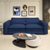 King Size Sleeper Sofa Bed, Pull Out Sofa Bed, 3 In 1 Convertible Sleeper Sofa, 3 Seat Couch With 2 Lumbar Pillows For Living Room - Blue - Image 8