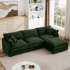 Modern Modular Sectional Sofa Set With Movable Ottoman Chenille, L Shaped - Green - Image 2