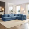 Oversized Upholstered Sectional Sofa Couch Set, Modular L Shaped Floor Sofa Set With 6 Pillows For Living Rooms - Blue - Image 11